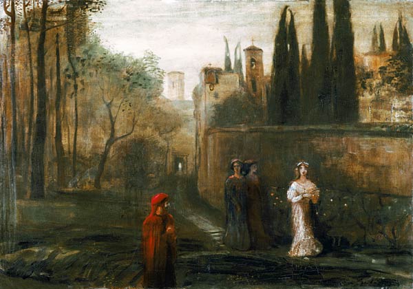 Die Begegnung von Dante und Beatrice van Lajos Gulácsy
