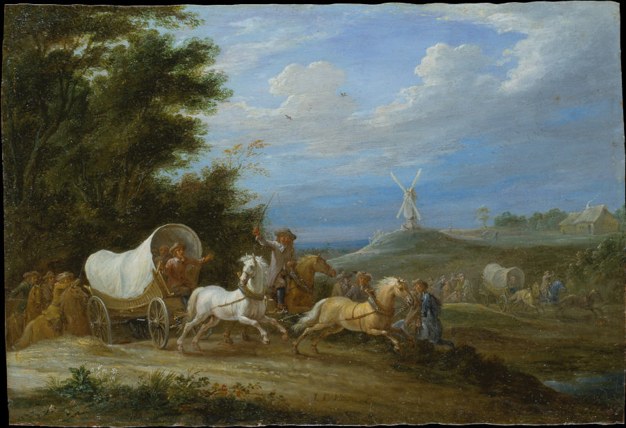 Landscape with the Attack on a Covered Wagon by a Group of Riders van Lambert de Hondt