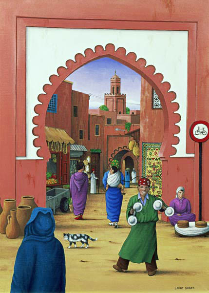 Street Scene in Marrakesh, 1992 (acrylic on linen)  van Larry  Smart