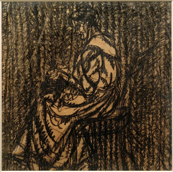 Ohne Titel (Sitzende Frau, von links, bei der Handarbeit)  van László Moholy-Nagy