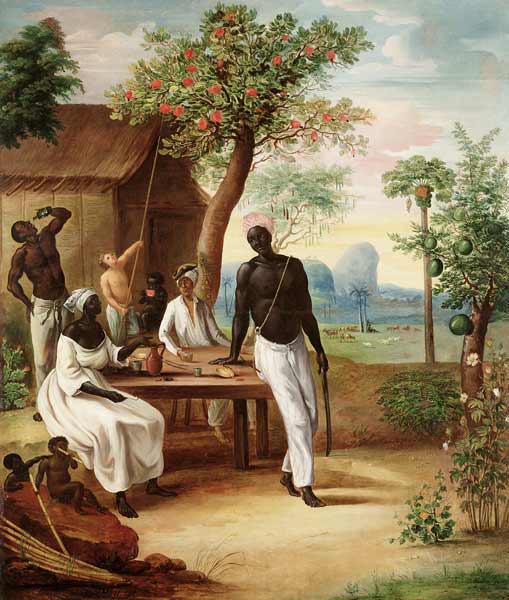 Black Slaves Seated Outside their House in Martinique van Le  Masurier