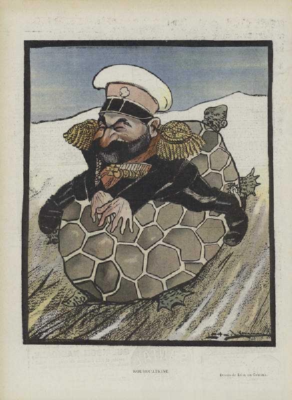 Aleksey Kuropatkin, Russian Minister of War. Illustration for Le Rire (colour litho) van Leal de Camara