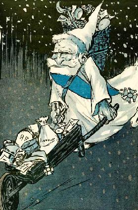 The Christmas for big kids - French President Emile Loubet dressed as Santa Claus with a wheelbarrow