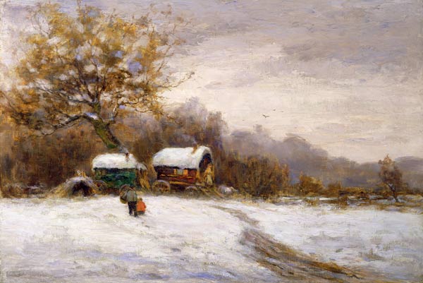 Gypsy Caravans in the Snow (oil on canvas) van Leila K. Williamson