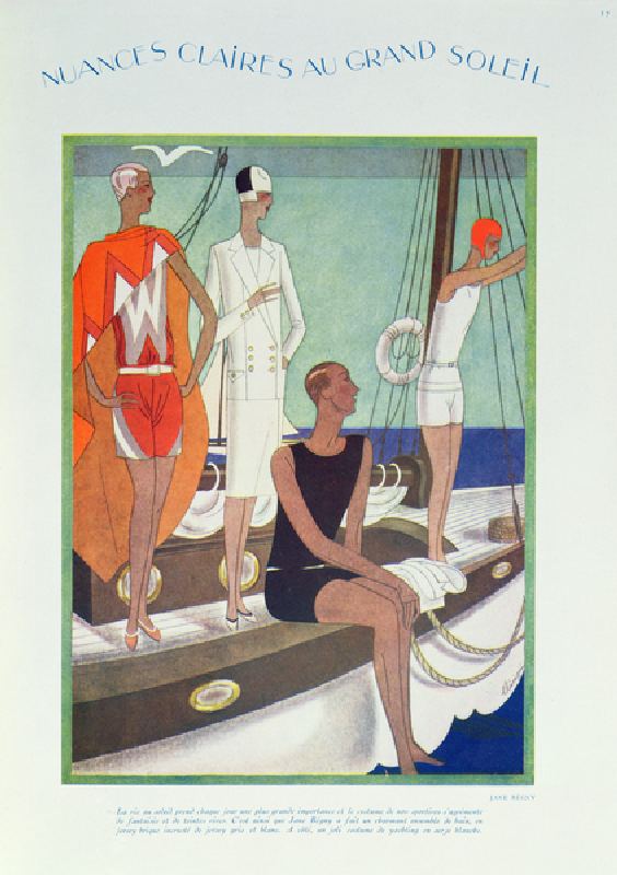Summer Life on the yacht, fashion plate from Femina magazine, May 1927 (colour litho) van Leon Benigni