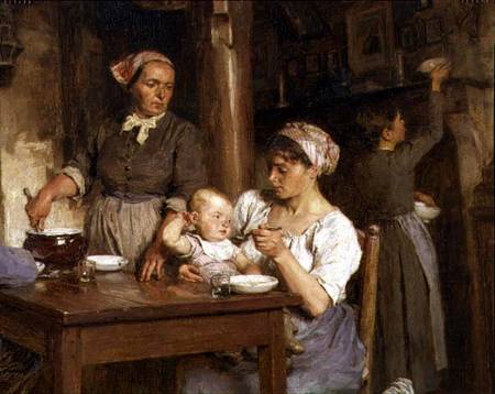The Midday Meal, detail of feeding the baby van Leon Augustin Lhermite