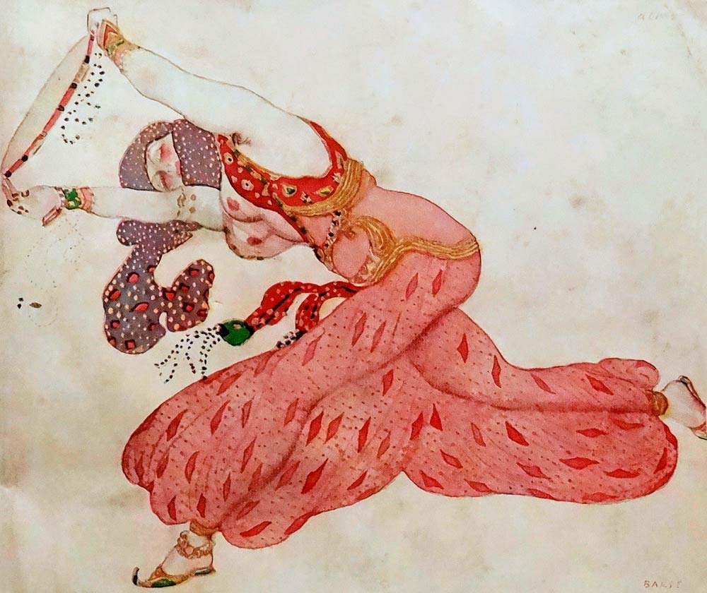 Almee. Costume design for the ballet Sheherazade by N. Rimsky-Korsakov van Leon Nikolajewitsch Bakst