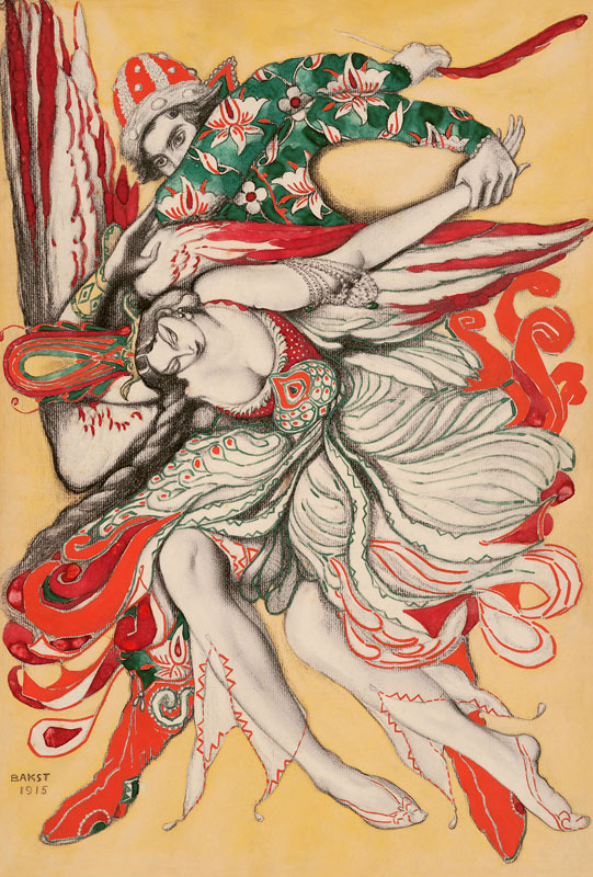 Poster design for the ballet "The Firebird" ("L'Oiseau de feu") by I. Stravinsky van Leon Nikolajewitsch Bakst