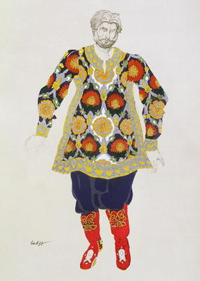 Costume design for a man, from Sadko, 1917 (colour litho) van Leon Nikolajewitsch Bakst