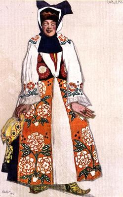 Costume design for a peasant woman, from Sadko, 1917 (colour litho) van Leon Nikolajewitsch Bakst