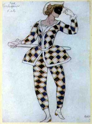 Costume design for Harlequin, from Sleeping Beauty, 1921 (colour litho) van Leon Nikolajewitsch Bakst
