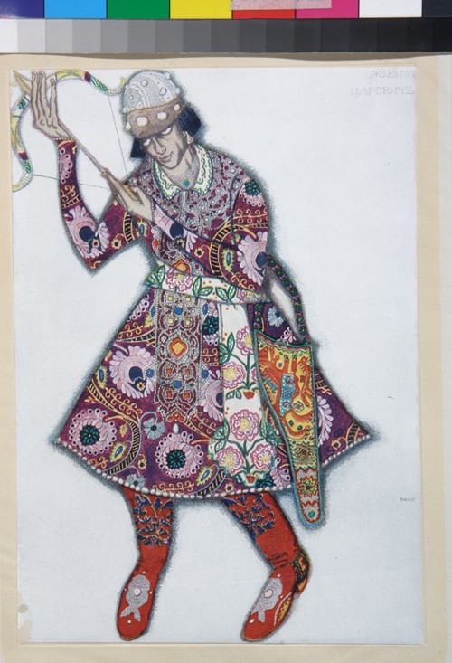 Ivan Tsarevich. Costume design for the ballet The Firebird (L'oiseau de feu) by I. Stravinsky van Leon Nikolajewitsch Bakst