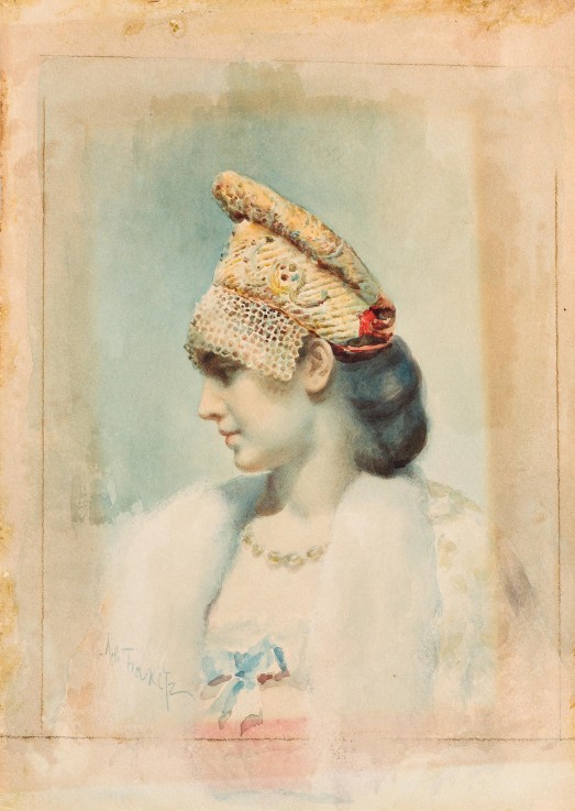 Portrait of a Girl Wearing a Kokoshnik van Leon Nikolajewitsch Bakst