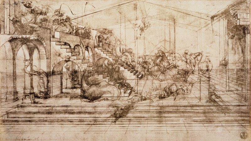 Background perspective sketch for The Adoration of the Magi van Leonardo da Vinci