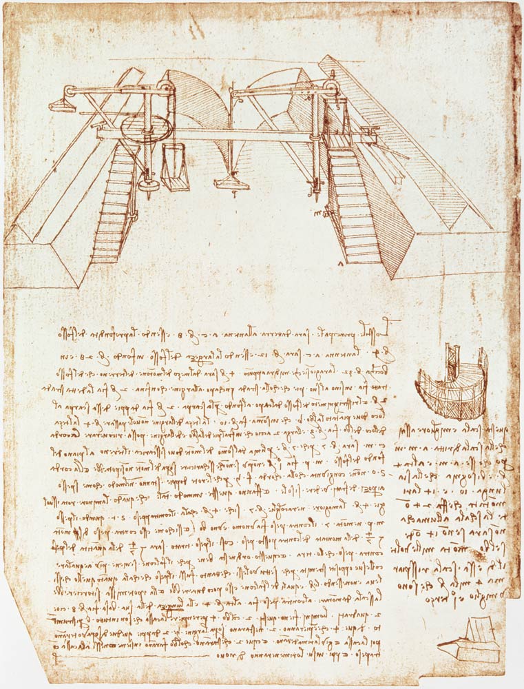 Facsimile of Codex Atlanticus 363vb Pulley System for the Construction of a Staircase (original copy van Leonardo da Vinci