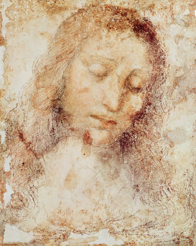 Head of Christ (pencil and wash) van Leonardo da Vinci