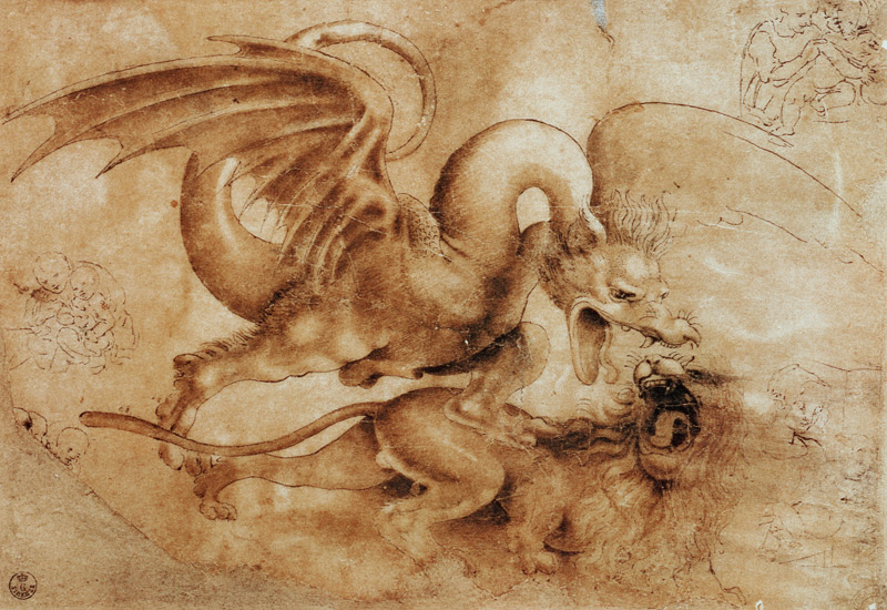 Fight between a dragon and a lion  van Leonardo da Vinci