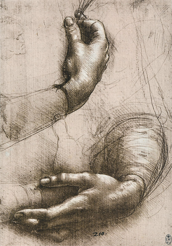 Studie der Hände einer Frau van Leonardo da Vinci