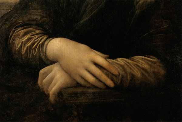 Mona Lisa, detail of her hands van Leonardo da Vinci