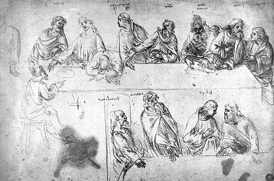 Preparatory drawing for the Last Supper (sepia ink on linen paper) van Leonardo da Vinci