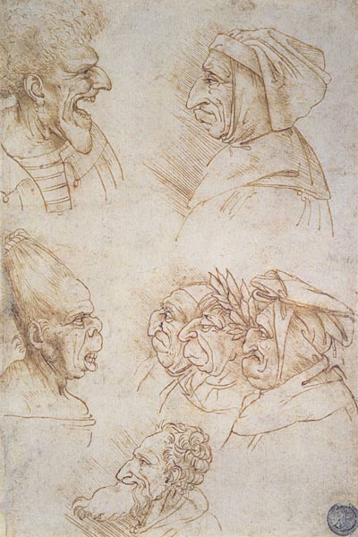 Seven Studies of Grotesque Faces van Leonardo da Vinci