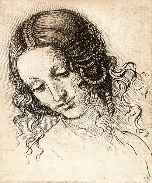 Studienblatt mit weiblichem Kopf (Leda) van Leonardo da Vinci