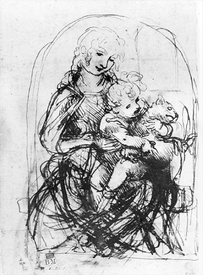 Study for a Madonna with a Cat, c.1478-80 (pen and ink over stylus underdrawing on paper) van Leonardo da Vinci