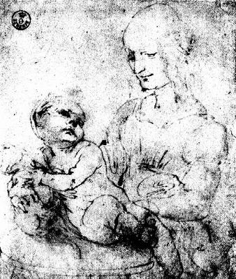 Study of a Madonna and Child (pen & ink) van Leonardo da Vinci