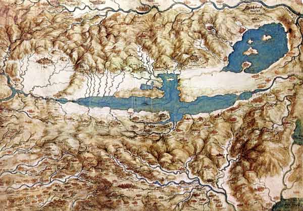 Topographic View of the Countryside around the Plain of Arezzo and the Val di Chiana van Leonardo da Vinci