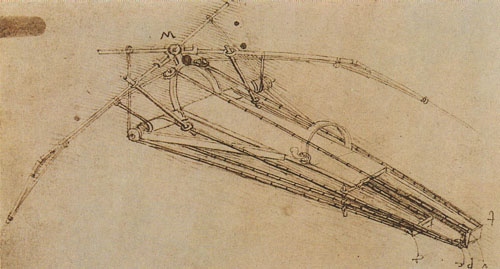 Zeichnung einer Flugmaschine van Leonardo da Vinci