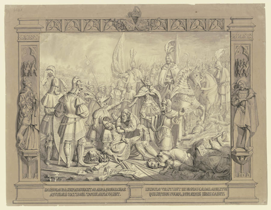 Tod des Kaisers Adolf von Nassau in der Schlacht bei Gellheim im Jahre 1298 van Leonhard Diefenbach