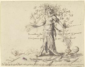 Allegorische Frauengestalt mit einem Blumenkranz im Haar
