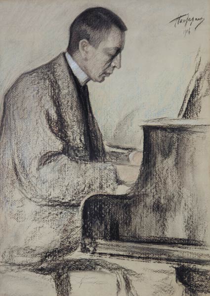 Bildnis des Komponisten S.Rachmaninow. van Leonid Ossipowitsch Pasternak