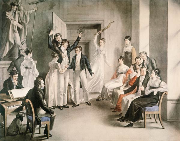Franz Schubert (1797-1828). Party game of the Schubertians in Atzenbrugg van Leopold Kupelwieser