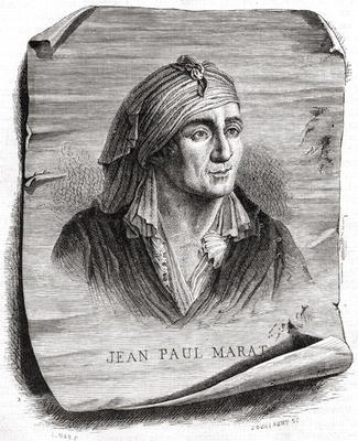 Portrait of Jean Paul Marat (1743-93) engraved by Jean Baptiste Amedee Guillaume (1822-93) (engravin van Leopold Mar