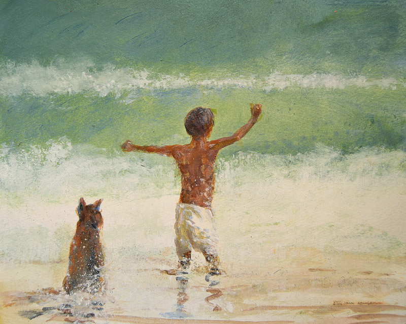 Boy and Lifeguard (Dog) van Lincoln  Seligman