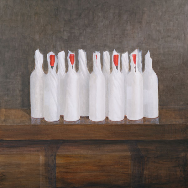 Bottles in paper, 2005 (acrylic on canvas)  van Lincoln  Seligman