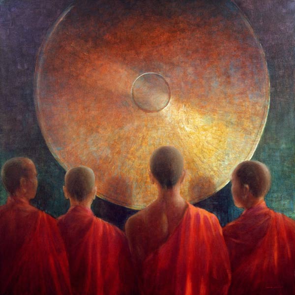Young Monks with Gong (oil on canvas)  van Lincoln  Seligman