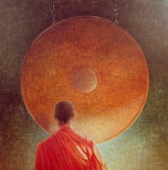 Young Monk with Gong (oil on canvas)  van Lincoln  Seligman
