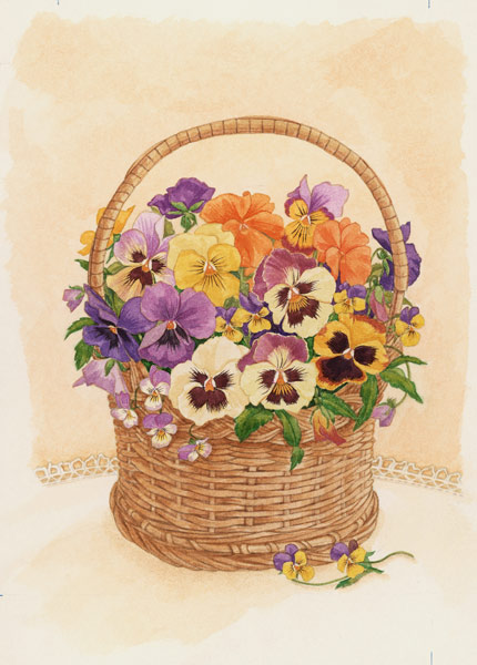 Basket of Pansies, 1998 (w/c on paper)  van Linda  Benton