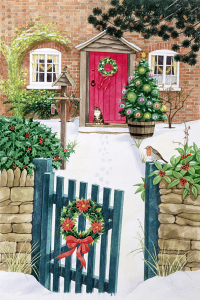 Snowy Front Garden (gouache on paper)  van Linda  Benton