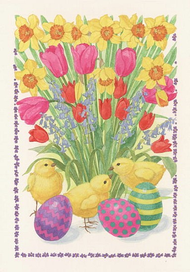 Chicks, Eggs and Flowers, 1995 (w/c on paper)  van Linda  Benton