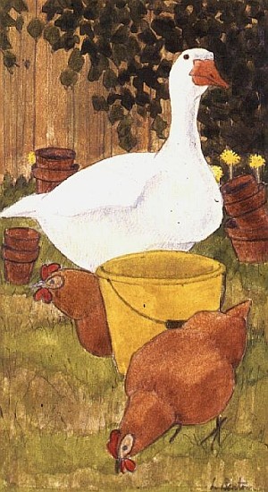Duck and Hens  van Linda  Benton