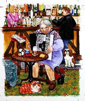 Grandma and a cats and an accordion