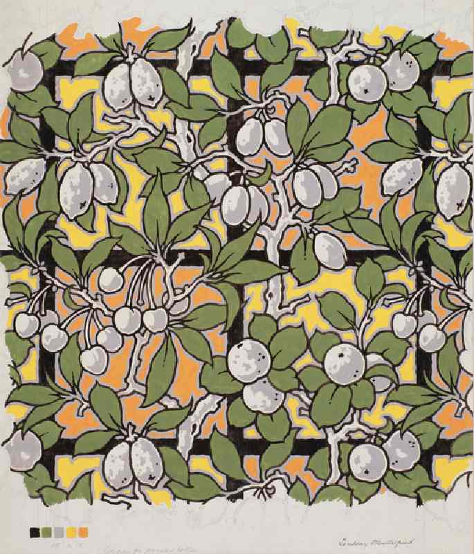 Mixed Fruit on Trellis, design for printed cotton, 20th century van Lindsay P. Butterfield