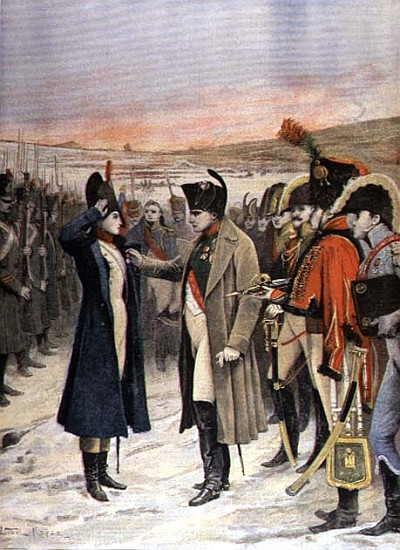 Napoleon Bonaparte (1769-1821) presenting the female officer, Marie Schellinck with a medal on the b van Lionel Noel Royer