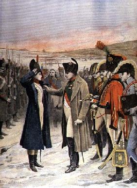 Napoleon Bonaparte (1769-1821) presenting the female officer, Marie Schellinck with a medal on the b