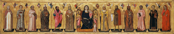 Thronende Madonna mit Kind und dem Stifter, zwölf Heiligen und Propheten van Lippo Memmi
