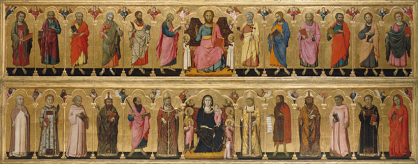 Thronender Christus mit den 12 Aposteln und Engeln van Lippo Memmi