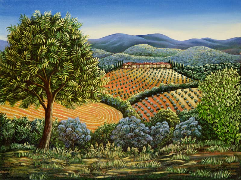 Tuscan hilltop village, 1990  van Liz  Wright